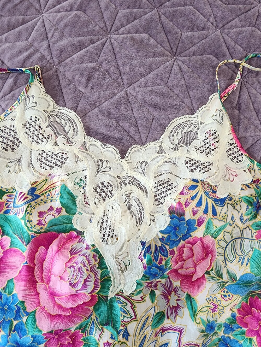 Vintage Victoria’s Secret Gold Label Floral Lace Satin Slip Dress Pink Medium - Picture 5 of 15